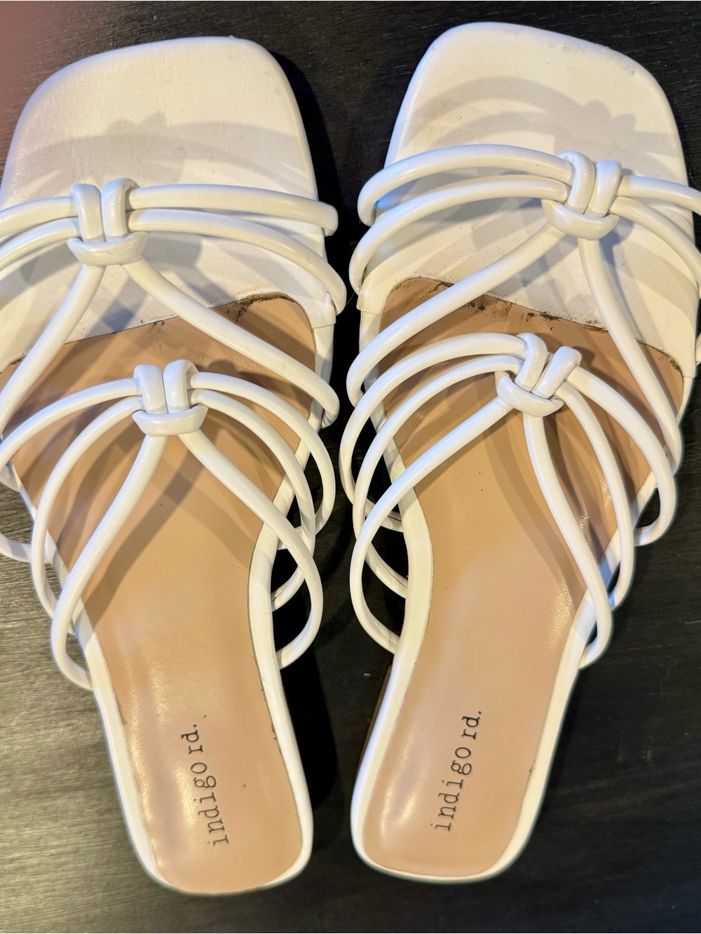 Indigo White Knotted Strappy Slide Sandals